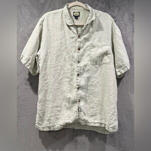 Tommy Bahama Shirt 100% Linen Men's Size L Beige Natural Short Sleeve Button Up